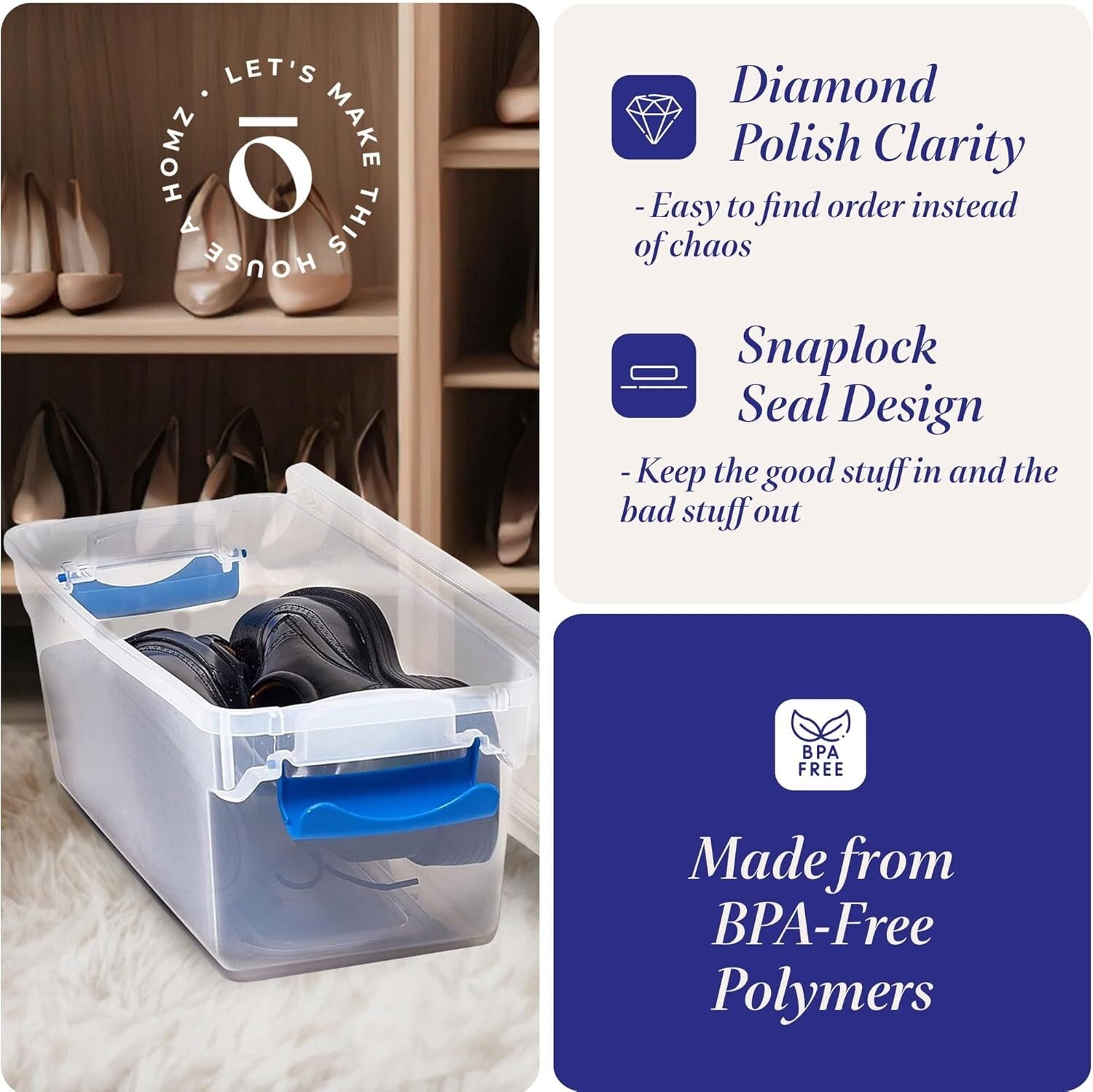 Eco-Friendly 5-Pack Storage Bins - 7.5 Qt Clear Containers with Latching Lids