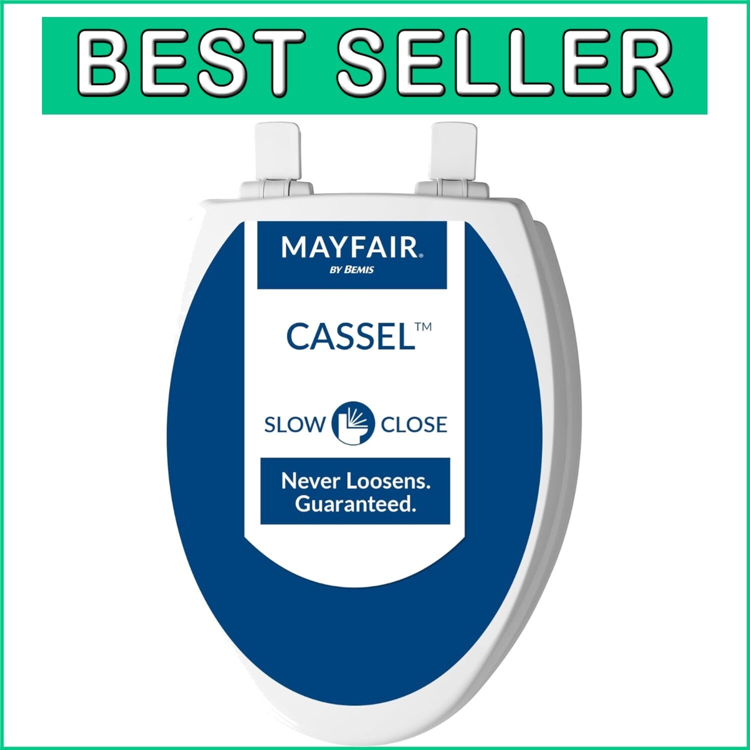 Cassel Elongated Soft Close Toilet Seat - Premium Wood with Easy Clean Hinges