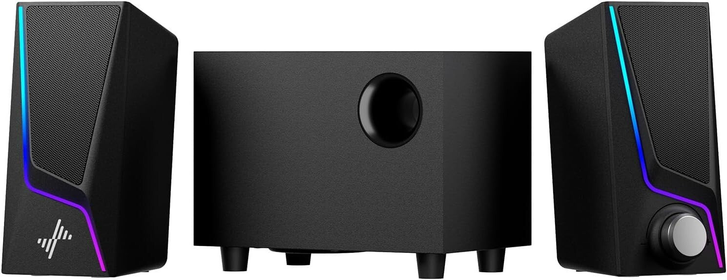 Dynamic 28W 2.1 Channel Speakers with Subwoofer & Touch Lighting Control
