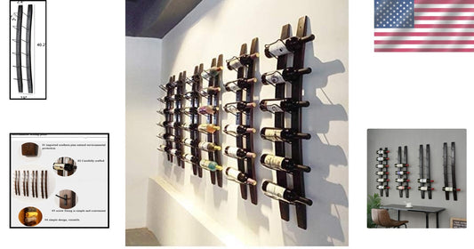 Sleek Wall-Mounted Wine Rack for 6 Bottles - Modern Pine Wood & Metal Design