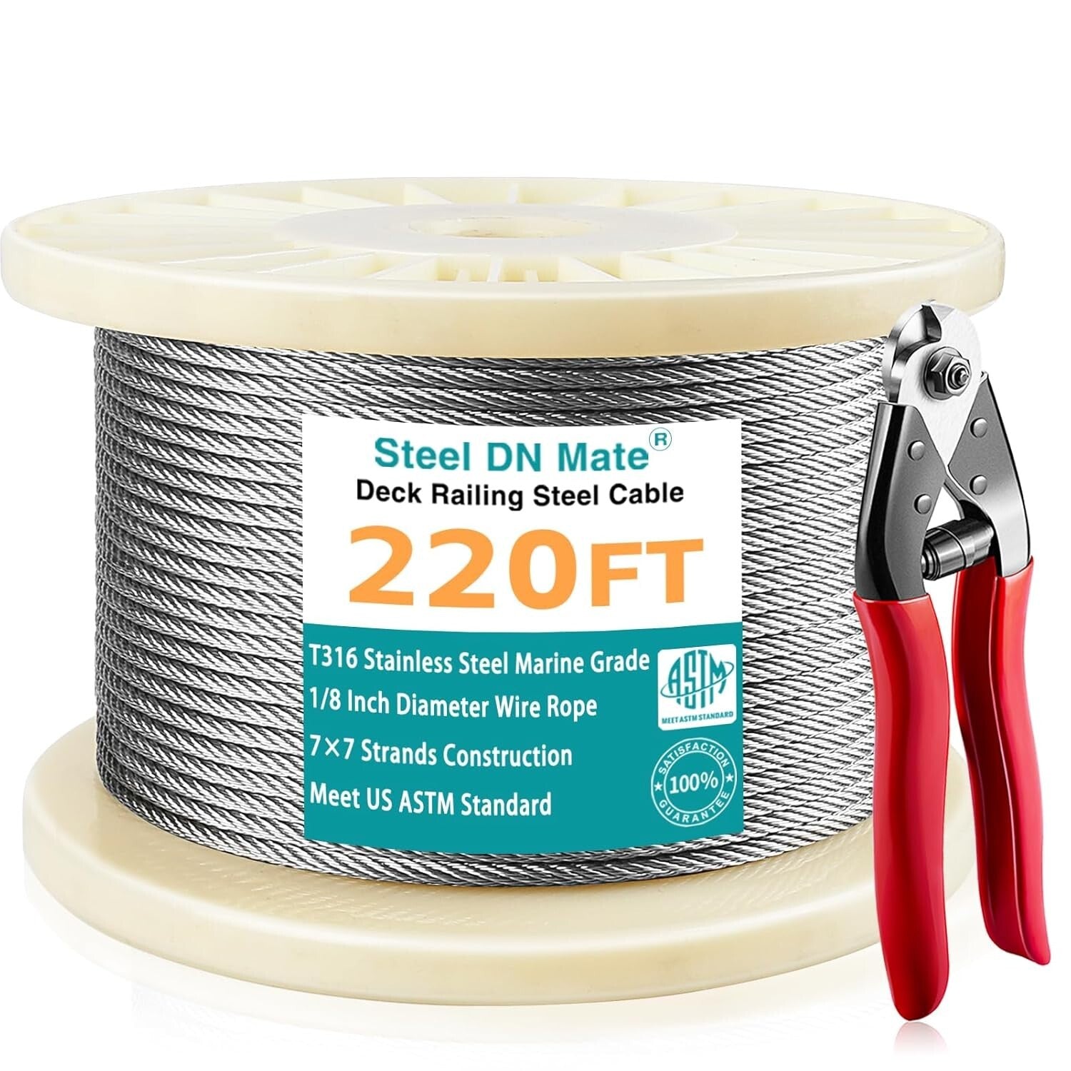 220FT Stainless Steel Cable with Cutter - Ideal for Railing & Landscape Projects