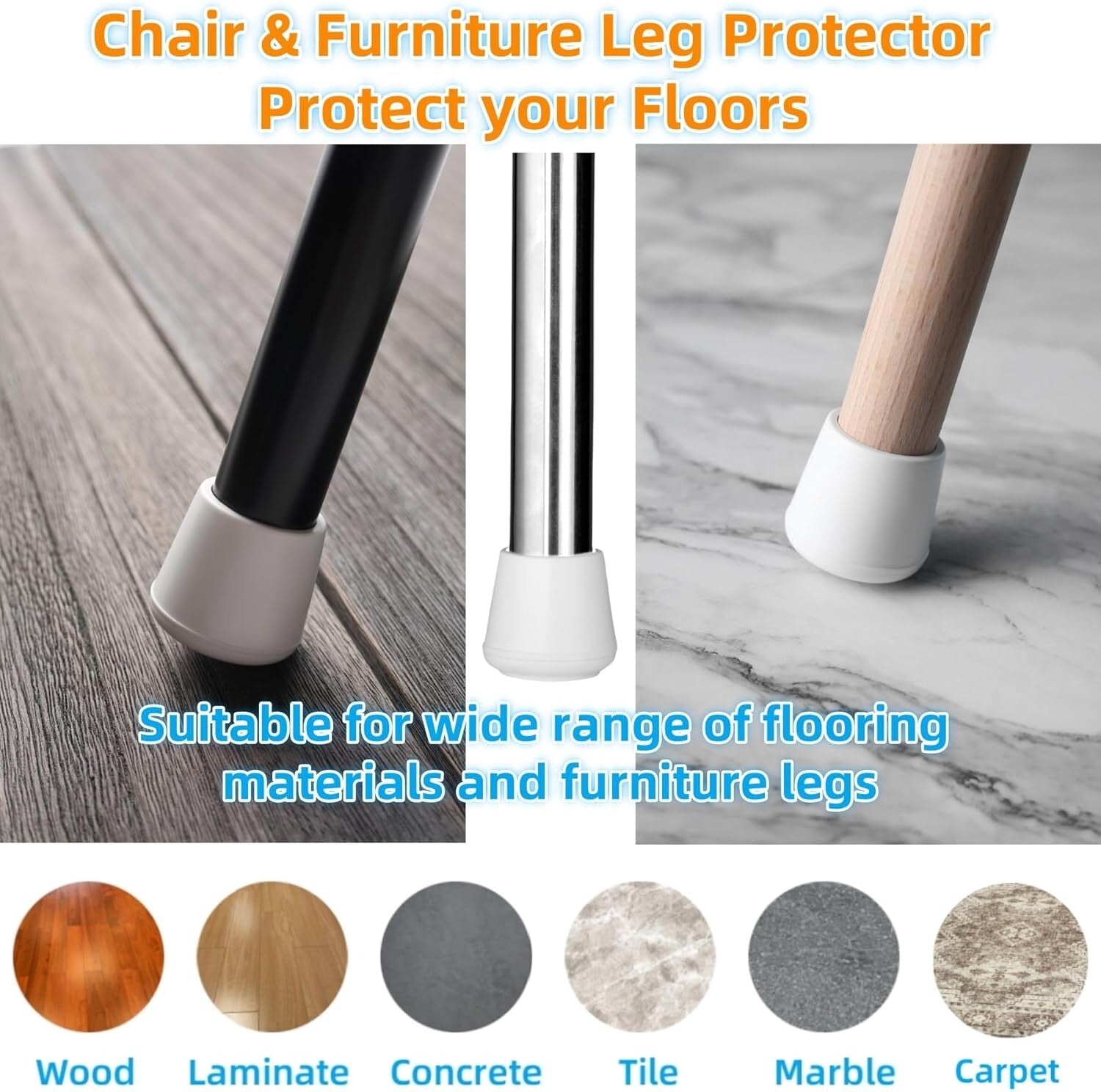 64-Pack Non-Slip Rubber Chair Leg Caps 1-1/4” Inner Diameter - Floor Protector