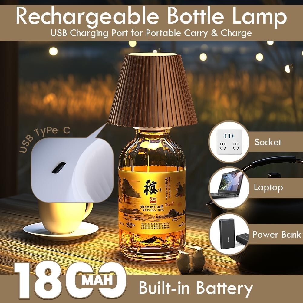 2 Pack Wireless Bottle Lamps - Cordless Rechargeable Table Decor with 3 Brigh...