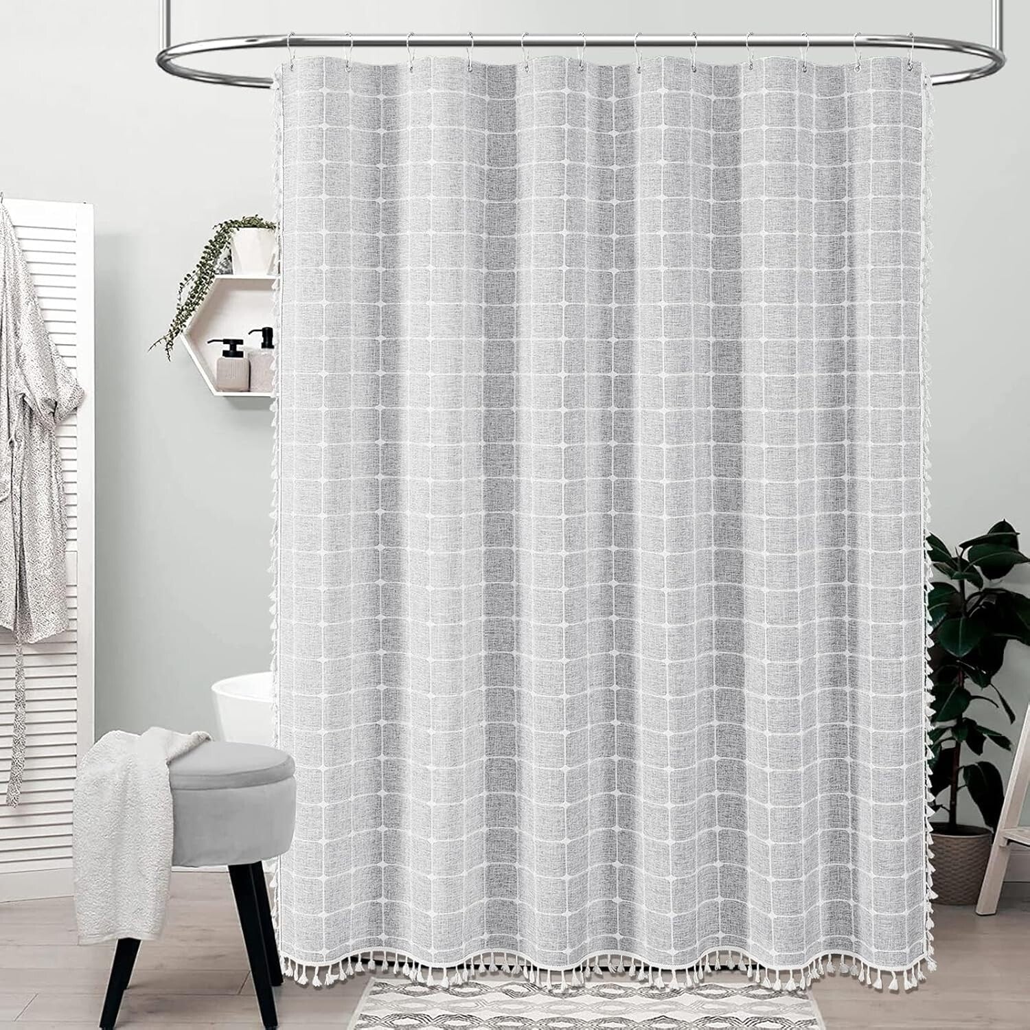 Elegant 84" x 72" Grey Shower Curtain Set - Waterproof & Wrinkle-Free Fabric