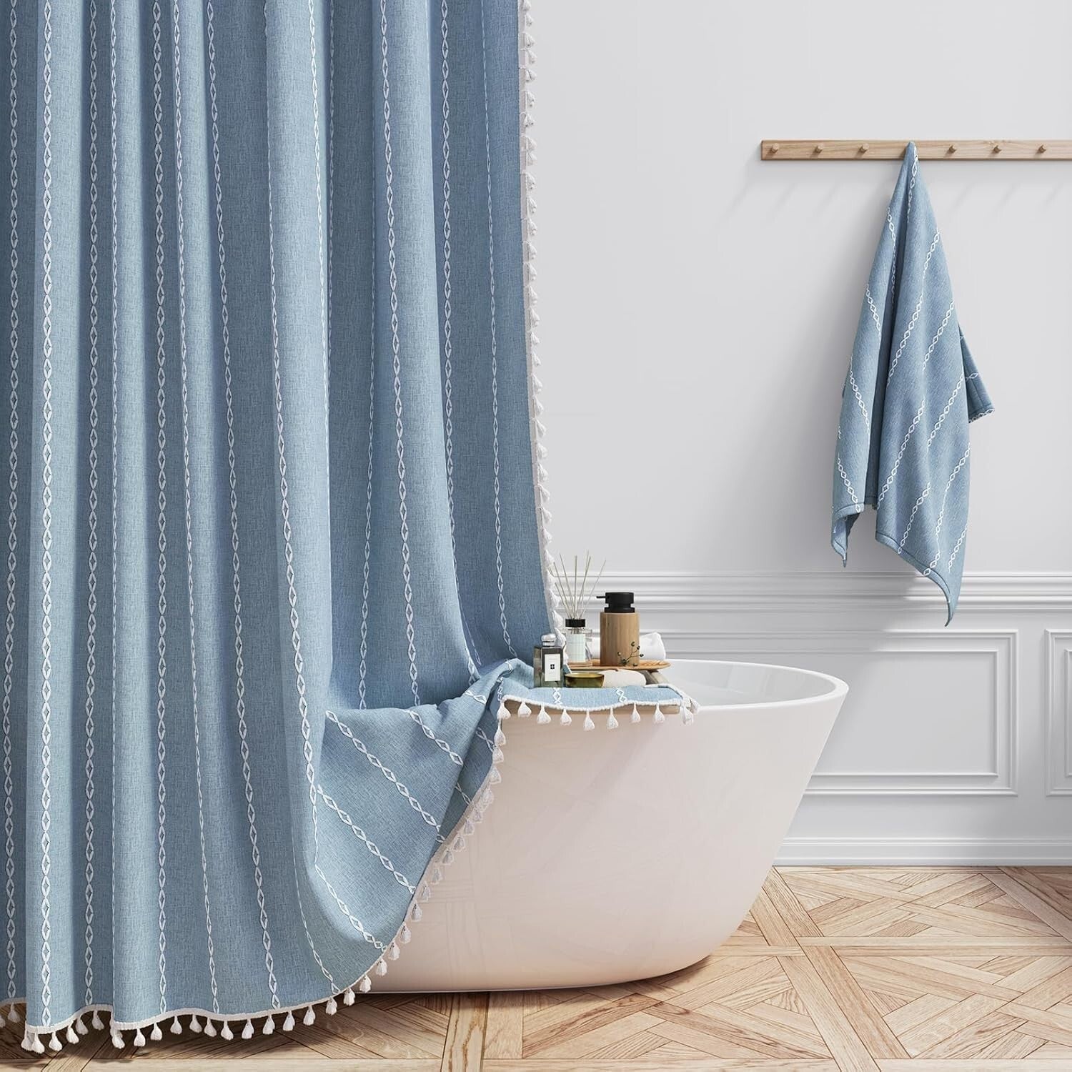 Elegant 72x84 Extra Long Shower Curtain - Vintage Stripe with Heavy-Duty Tassels