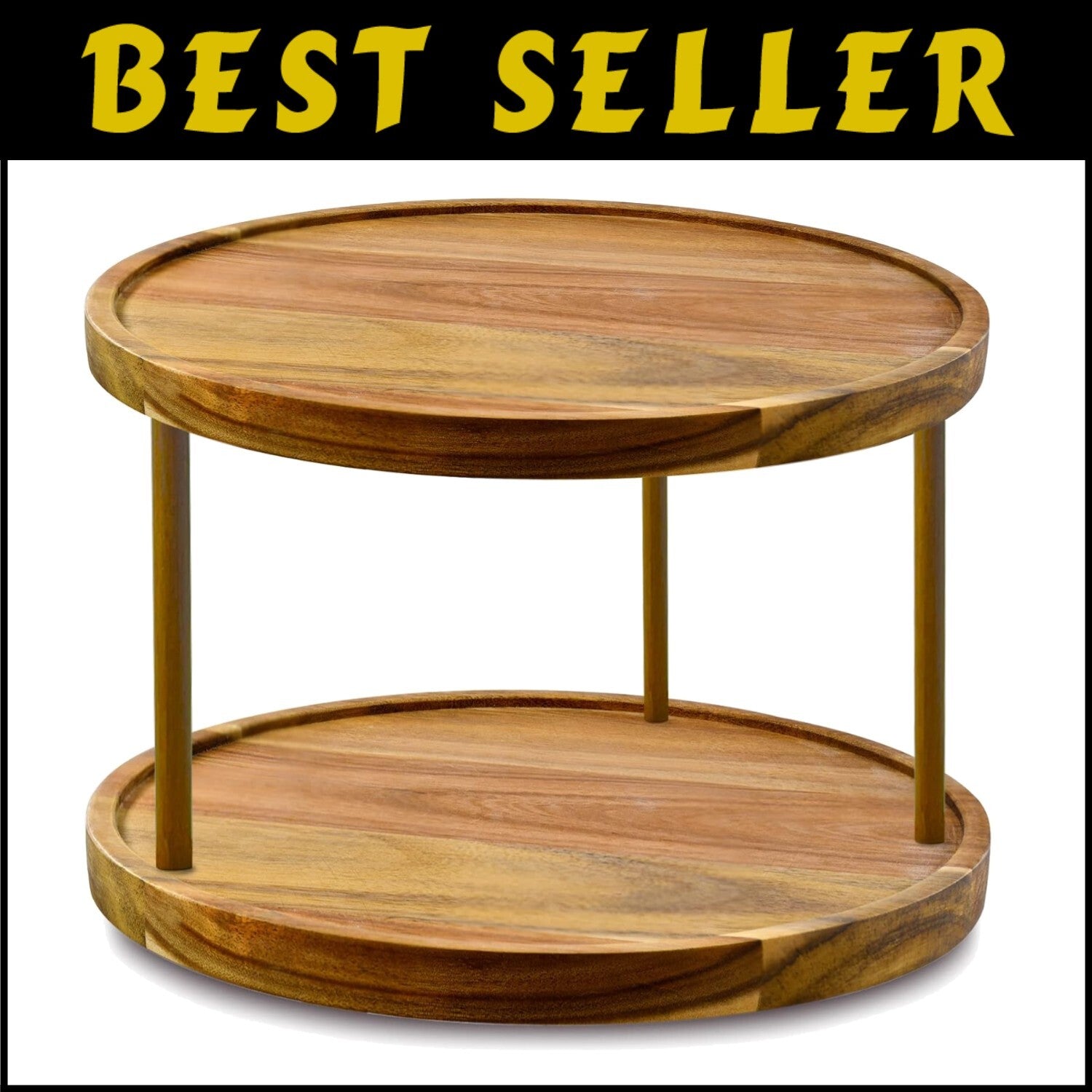 Elegant 14 Inch Acacia Wood Lazy Susan - Durable Kitchen Turntable Organizer