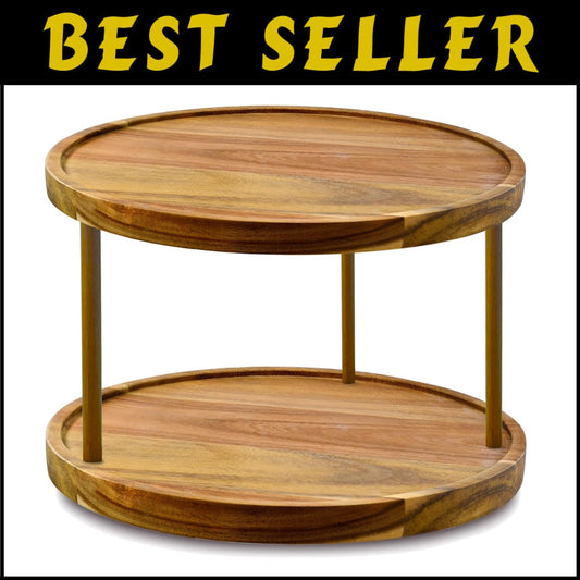 Elegant 14 Inch Acacia Wood Lazy Susan - Durable Kitchen Turntable Organizer