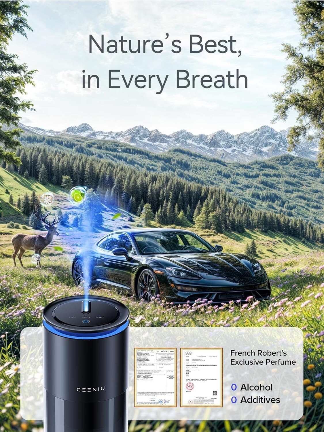 Luxury Battery-Powered Car Air Freshener with Adjustable Modes & Fountain Mist