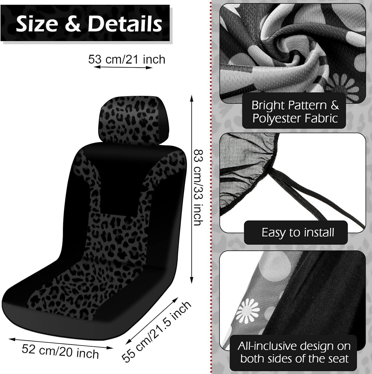 Complete Leopard Print Car Accessories Set - Seat Covers, Steering Wheel & More