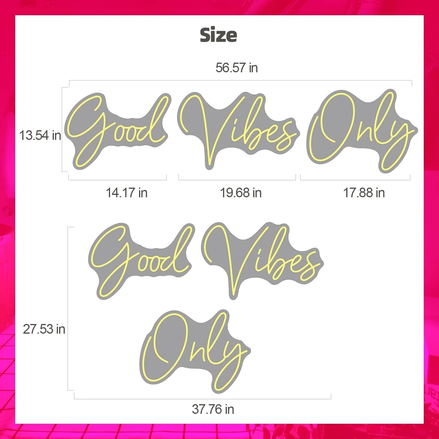 Easy Install 'Good Vibes Only' Neon Sign - 3-Piece LED Light for Unique Ambiance