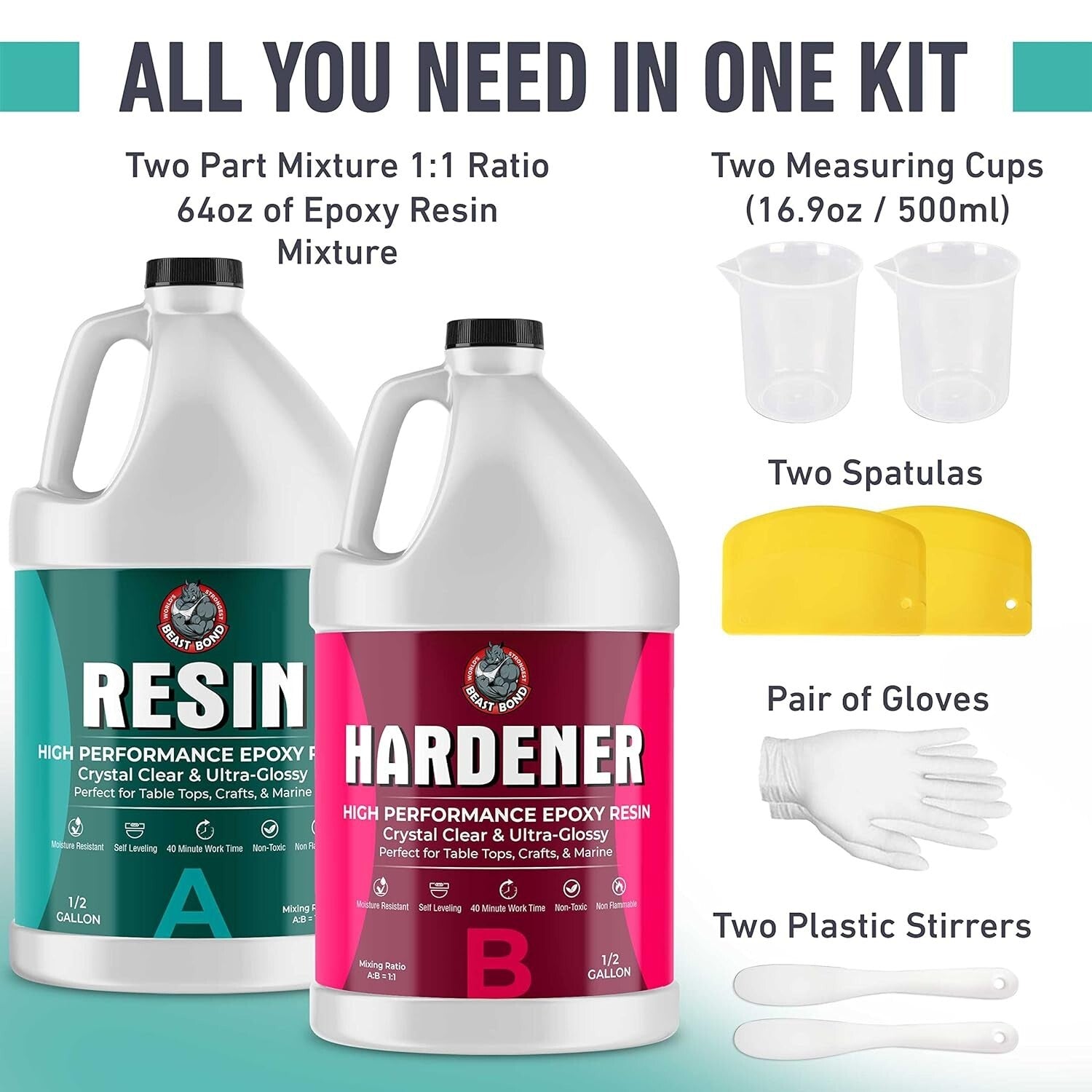 Crystal Clear Epoxy Resin 1 Gallon Kit - Self-Leveling, UV & Impact Resistant