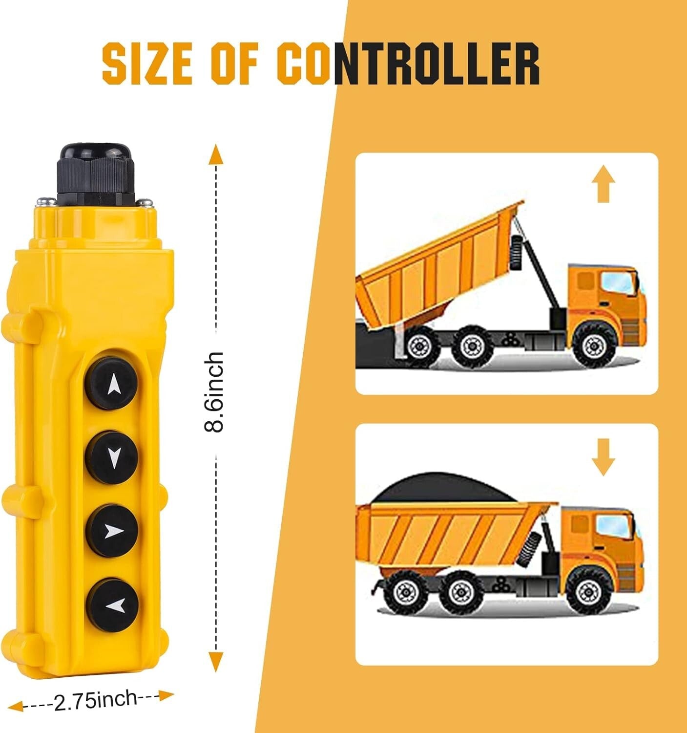 4-Way Push Button Hoist Crane Remote Switch with 15FT Cord for 12V Control