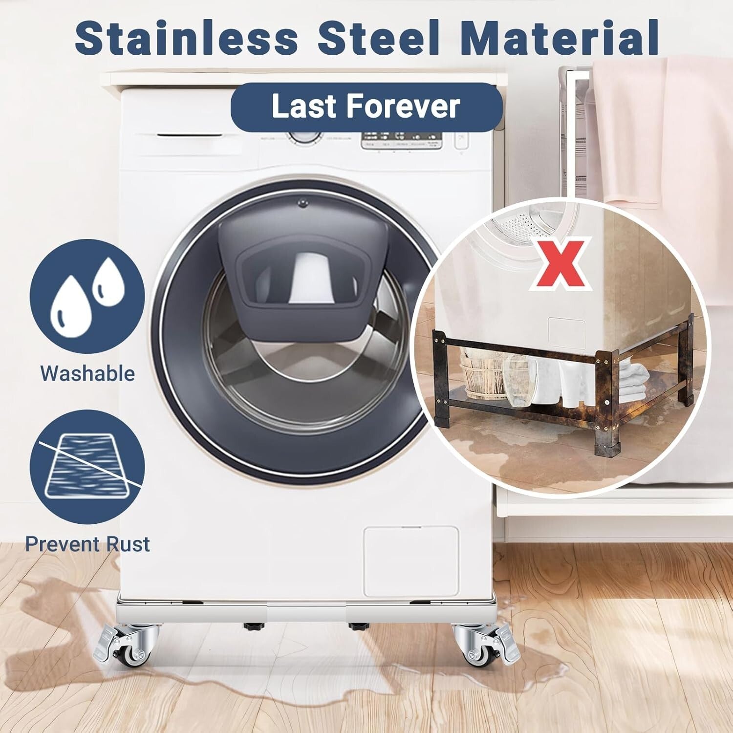 Heavy-Duty Stainless Steel Washing Machine Dolly Cart with Lockable Wheels - ...