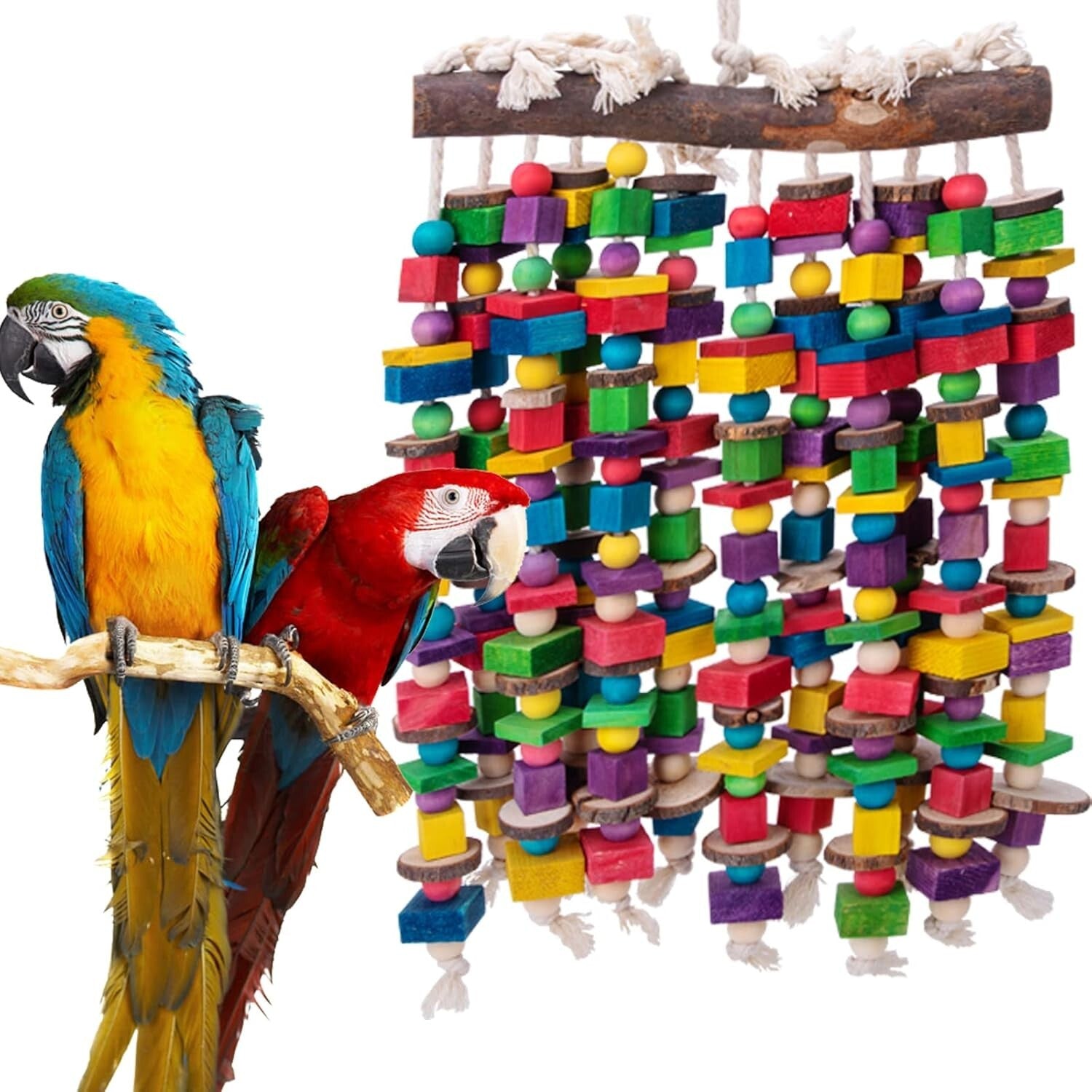 Extra Large Parrot Chewing Toy with Natural Wooden Blocks - 23.5" for Macaws