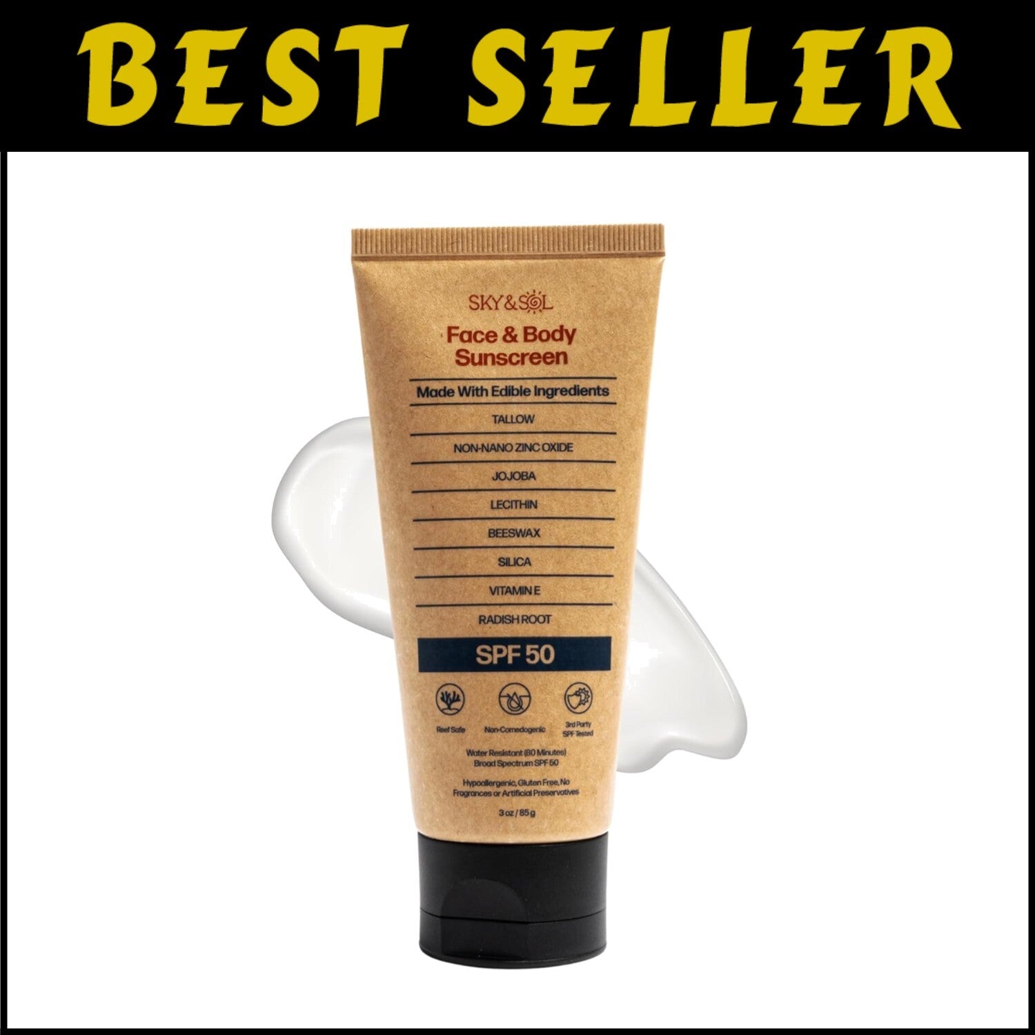 SPF 50 Organic Tallow & Zinc Oxide Sunscreen - Water-Resistant & Makeup Friendly