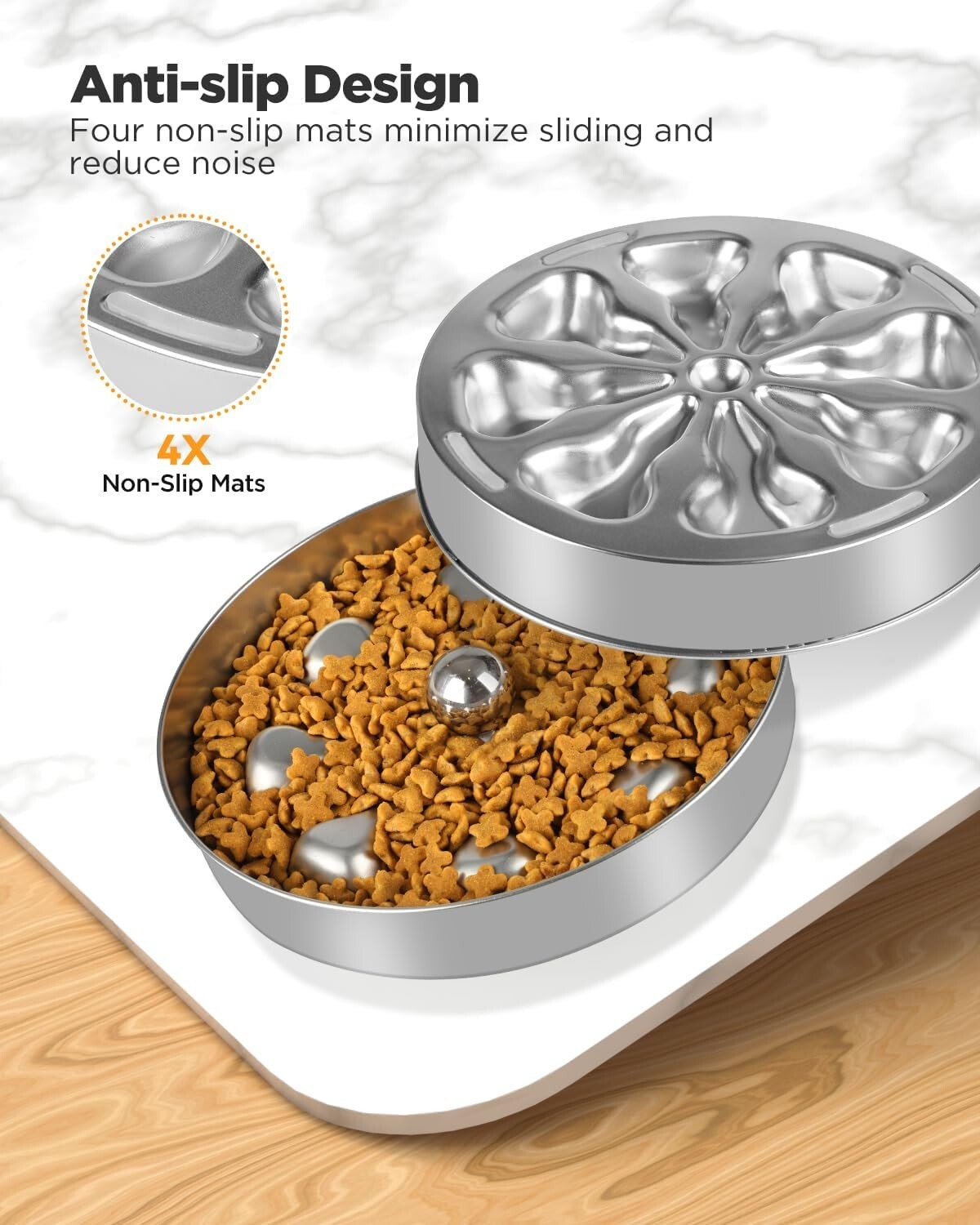 Stainless Steel Slow Feeder Bowls for Dogs - 5 Cups Capacity - Easy to Clean