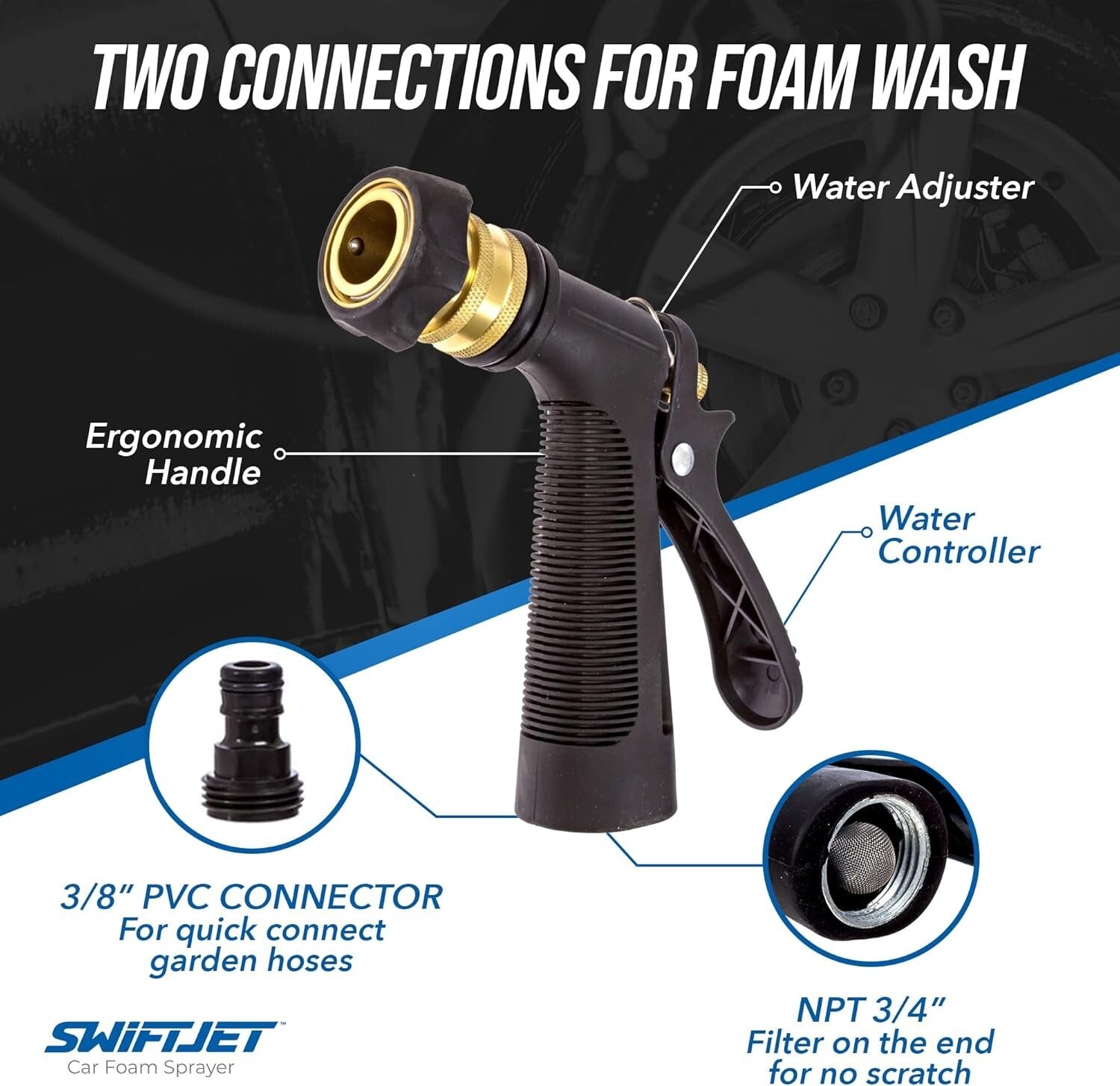 Adjustable Car Wash Foam Sprayer Gun with Microfiber Mitt for Scratch-Free Shine