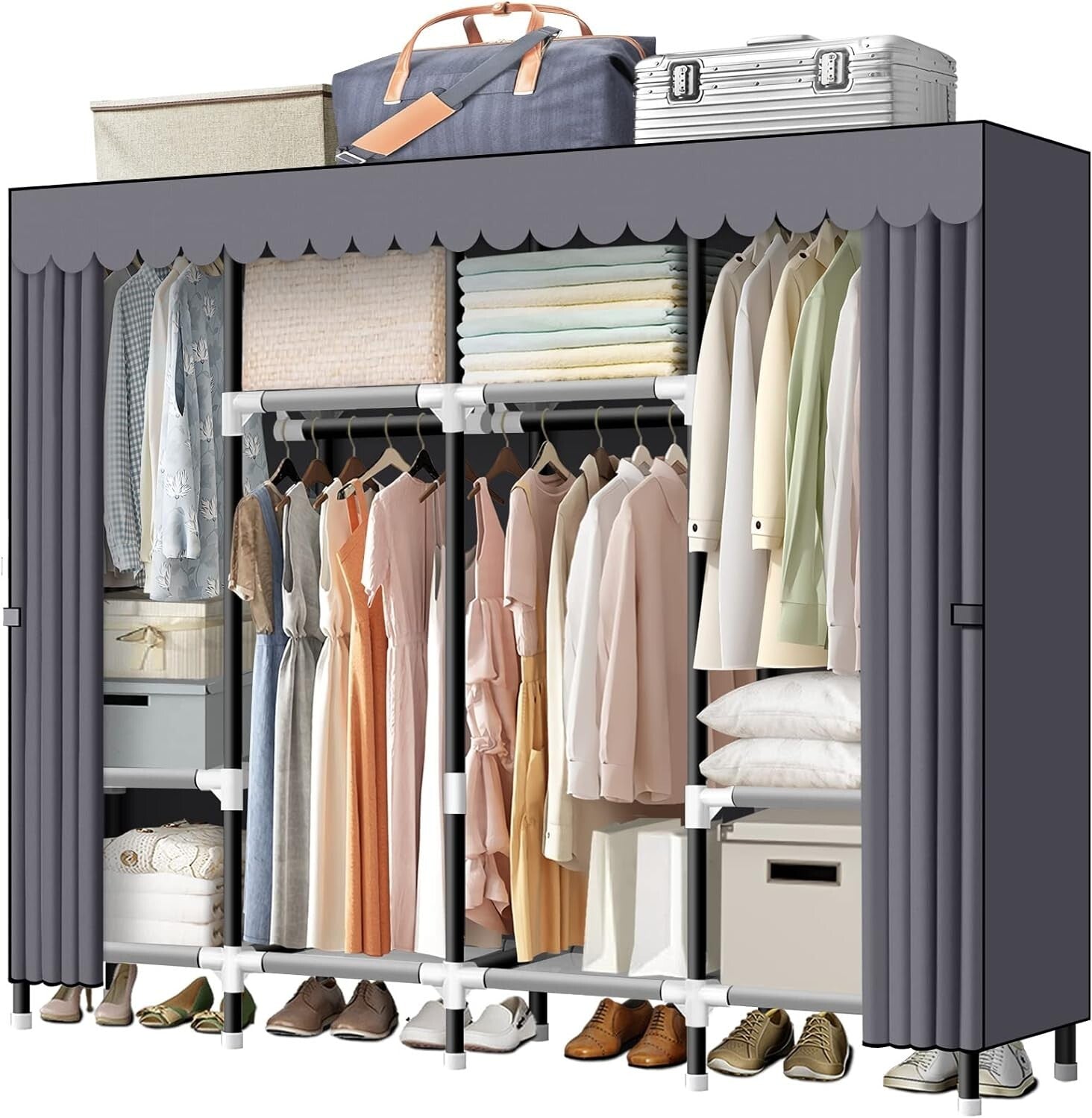 67-Inch Portable Wardrobe Closet with 4 Hanging Rods – Sturdy Steel Tube Design
