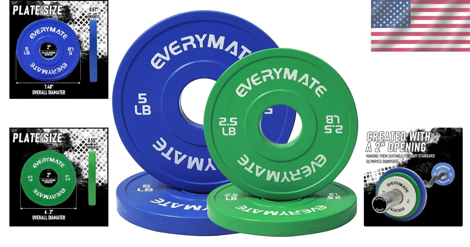 Durable Rubber Coated Change Plates - 1.25LB, 2.5LB, 5LB for Strength Training