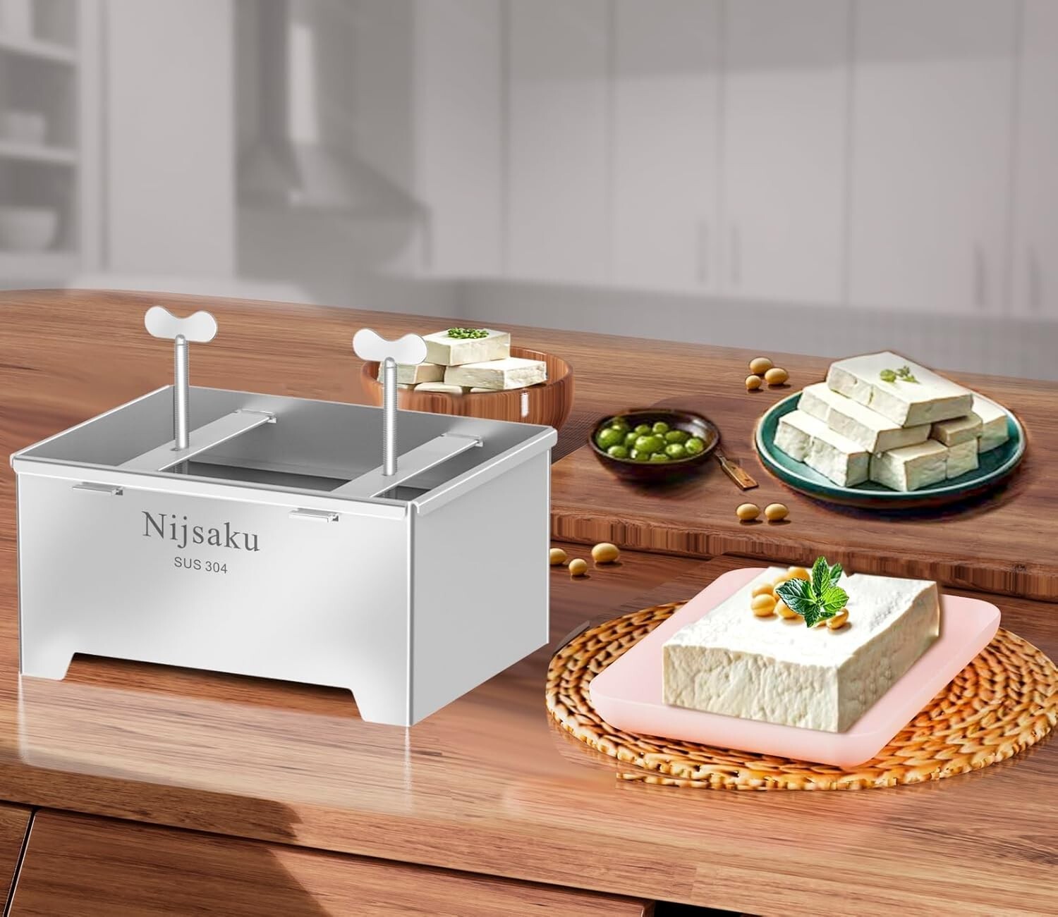 304 Stainless Steel Vegan Cheese Press with Drip Tray & Tofu Press Towel