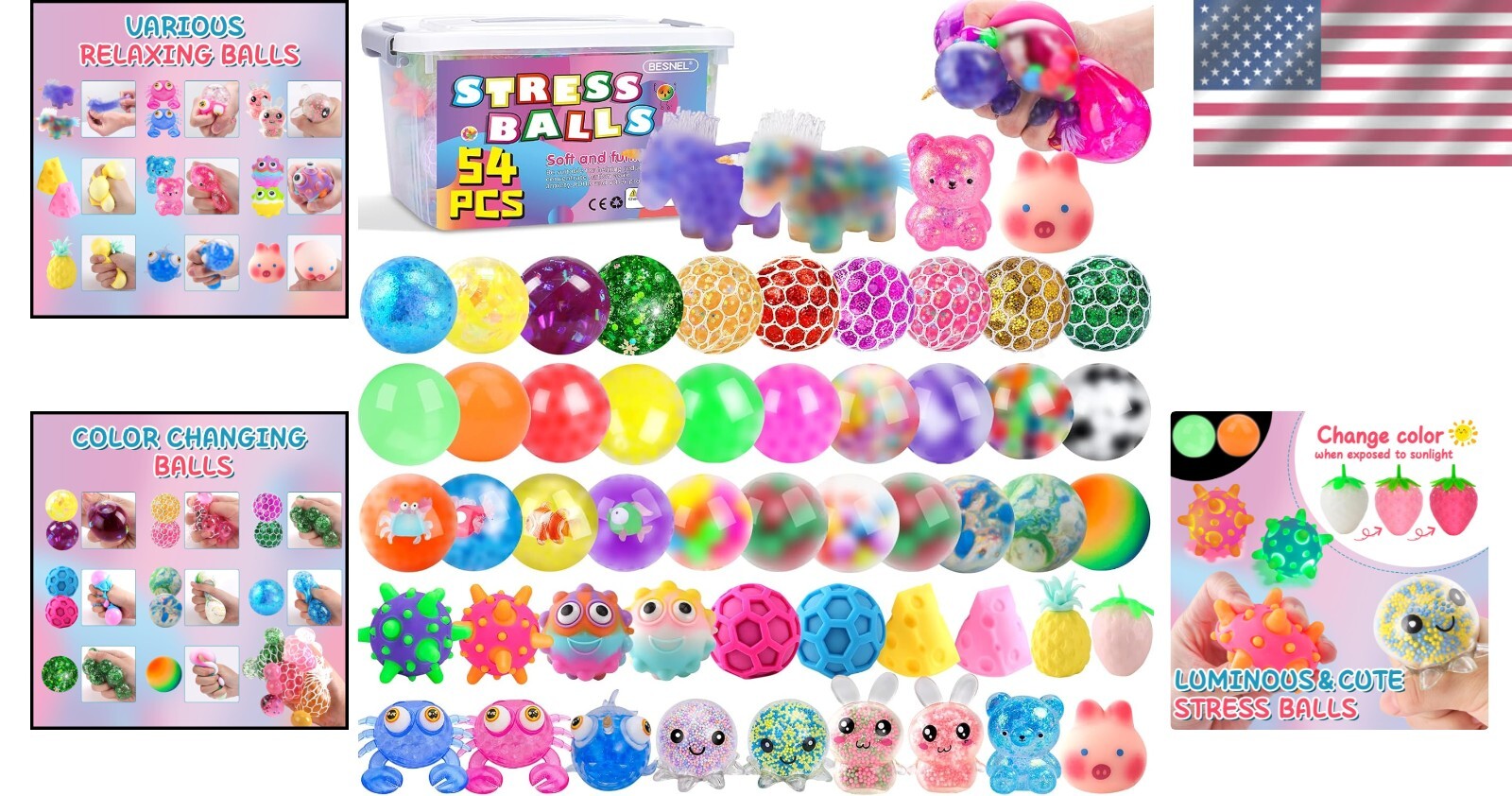 Squishy Stress Relief Balls Set - 54 Unique Squeeze Toys for Anxiety & Fidgeting