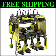 Load image into Gallery viewer, Efficient Power Tool Wall Organizer with 4 Slots, Hooks, and Surge Protection