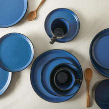 Load image into Gallery viewer, Elegant 32-Piece Blue &amp; Black Stoneware Dish Set - Microwave and Dishwasher Safe