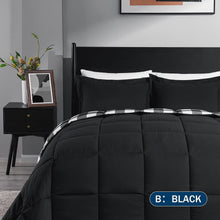 Load image into Gallery viewer, Stylish 3-Piece Black/White Plaid Comforter Set with Pillow Shams for Queen Beds