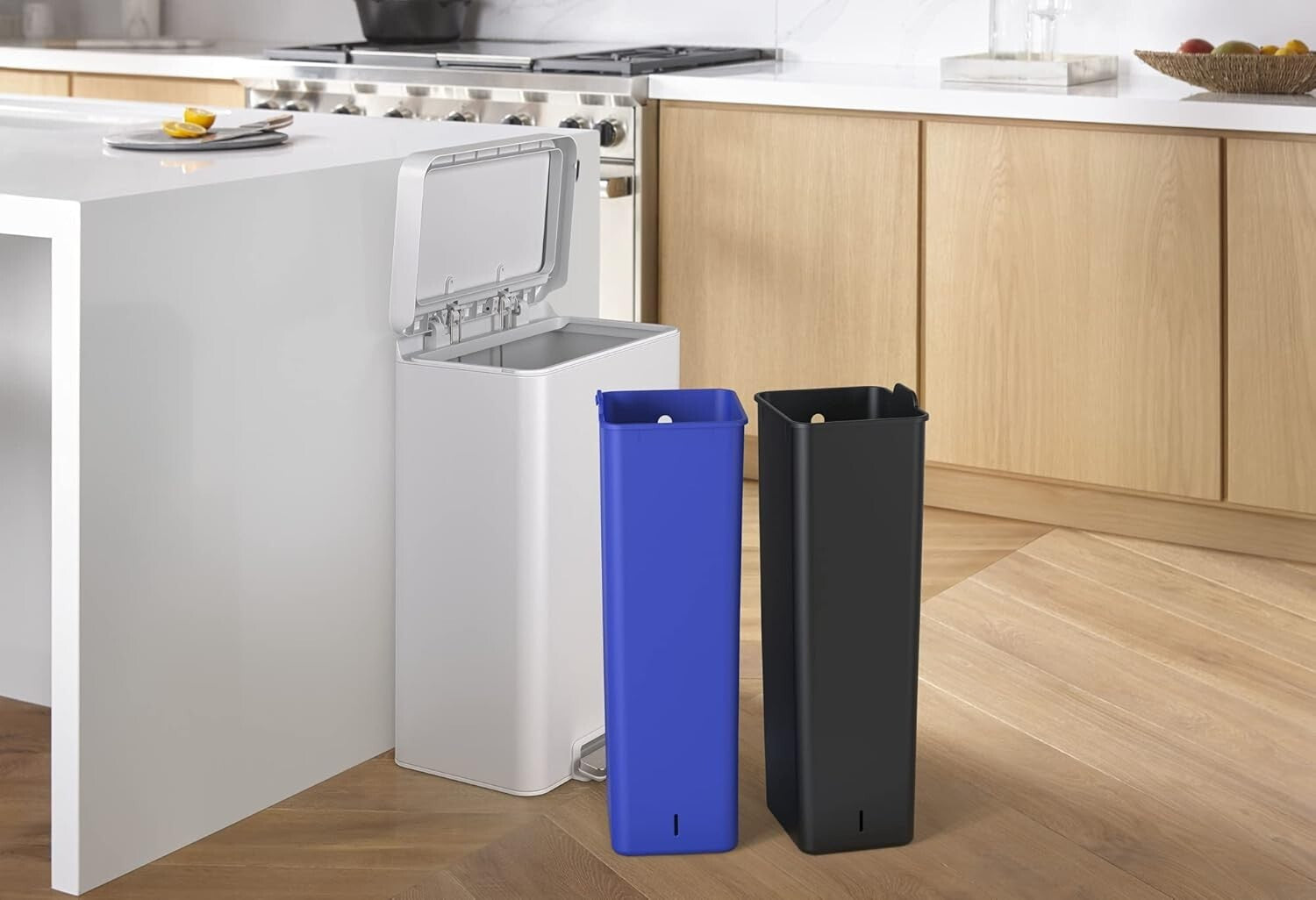 Fingerprint-Resistant 11 Gallon Trash Can - Step-On Foot Pedal and Liner Bins