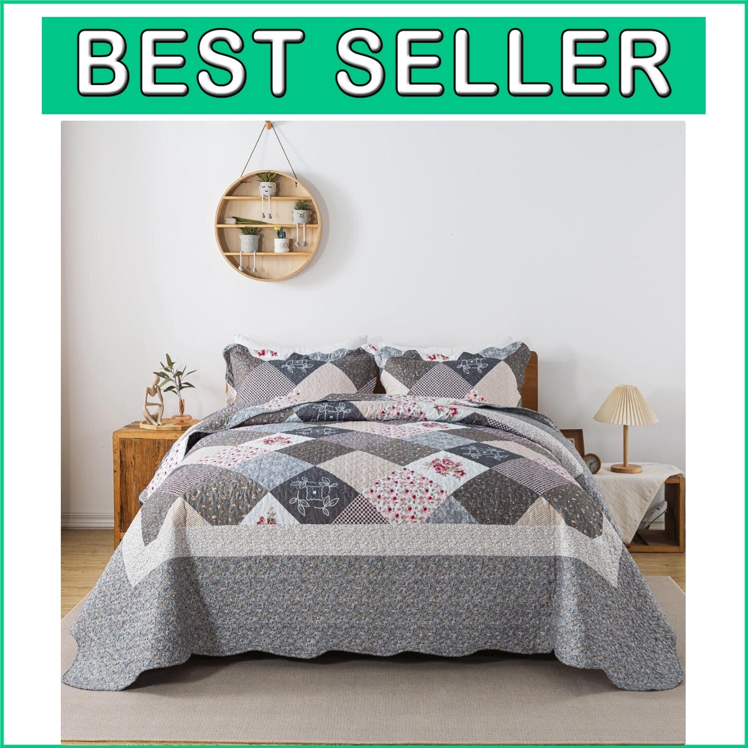 Lightweight King Quilt Set with Romantic Floral Pattern - Easy Care & Versatile