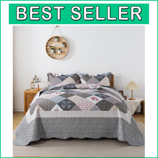 Lightweight King Quilt Set with Romantic Floral Pattern - Easy Care & Versatile