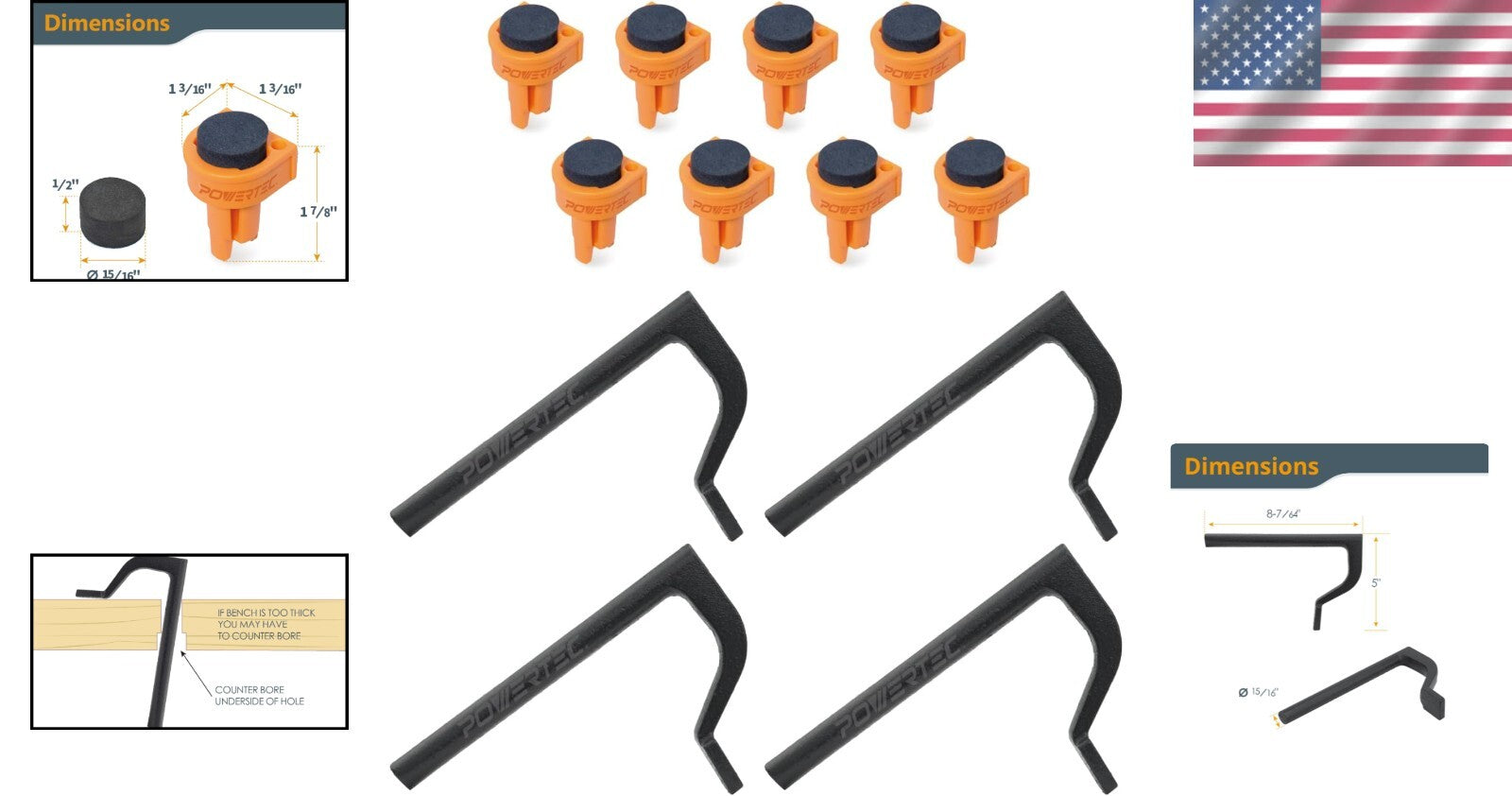 Complete 4PC Holdfast & 8PC Bench Dogs - Essential Woodworking Accessories