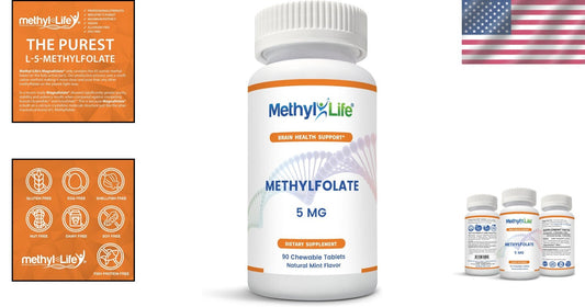 5mg L-Methylfolate Chewables - 3 Month Supply Non-GMO & Gluten-Free Tablets