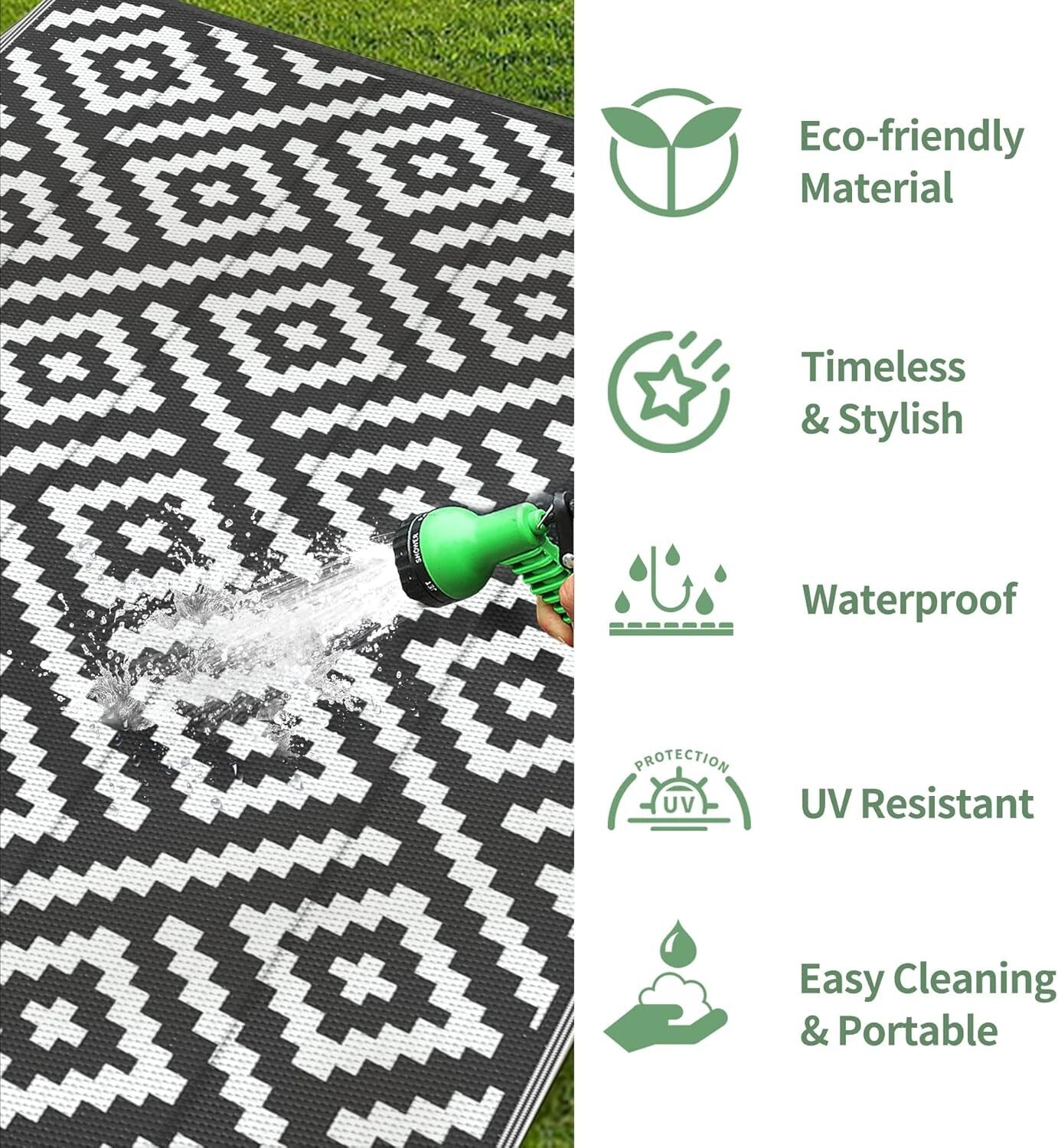Black & White Geometric 5x8 Outdoor Area Rug - Durable Waterproof Solution