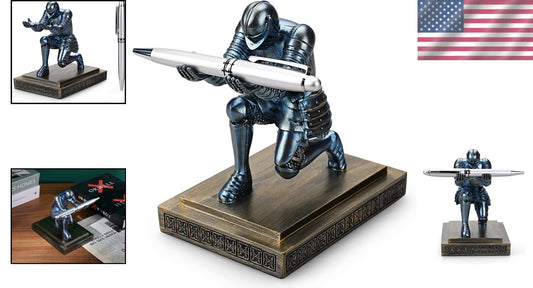 Creative Knight Desk Organizer with Blue Resin Holder and Fancy Pen Included