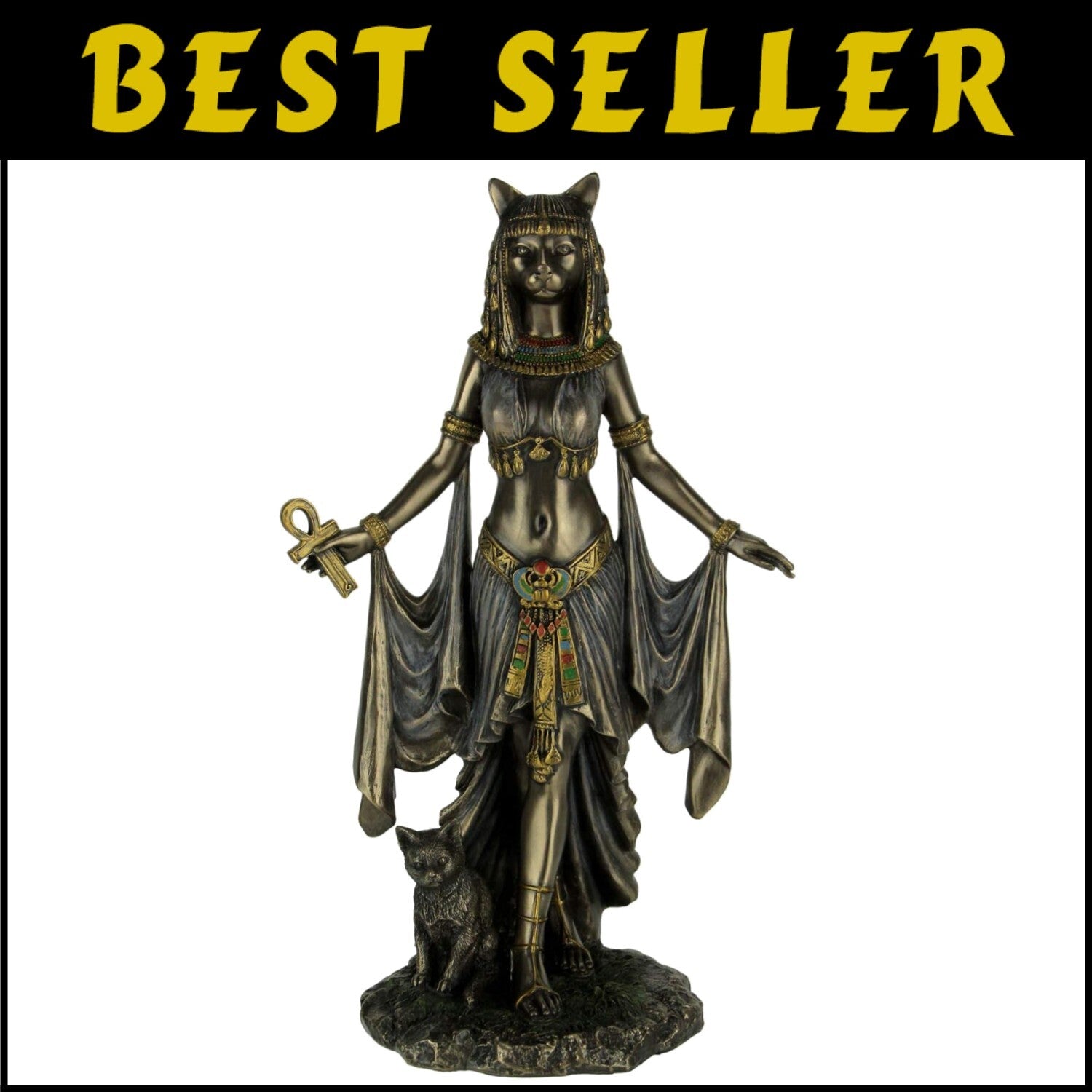 Bastet Egyptian Goddess of Protection Bronze Sculpture - 10-Inch Home Decor
