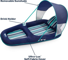 Load image into Gallery viewer, Oversized Comfort Pool Float - Inflatable with Headrest, Canopy &amp; Cup Holder