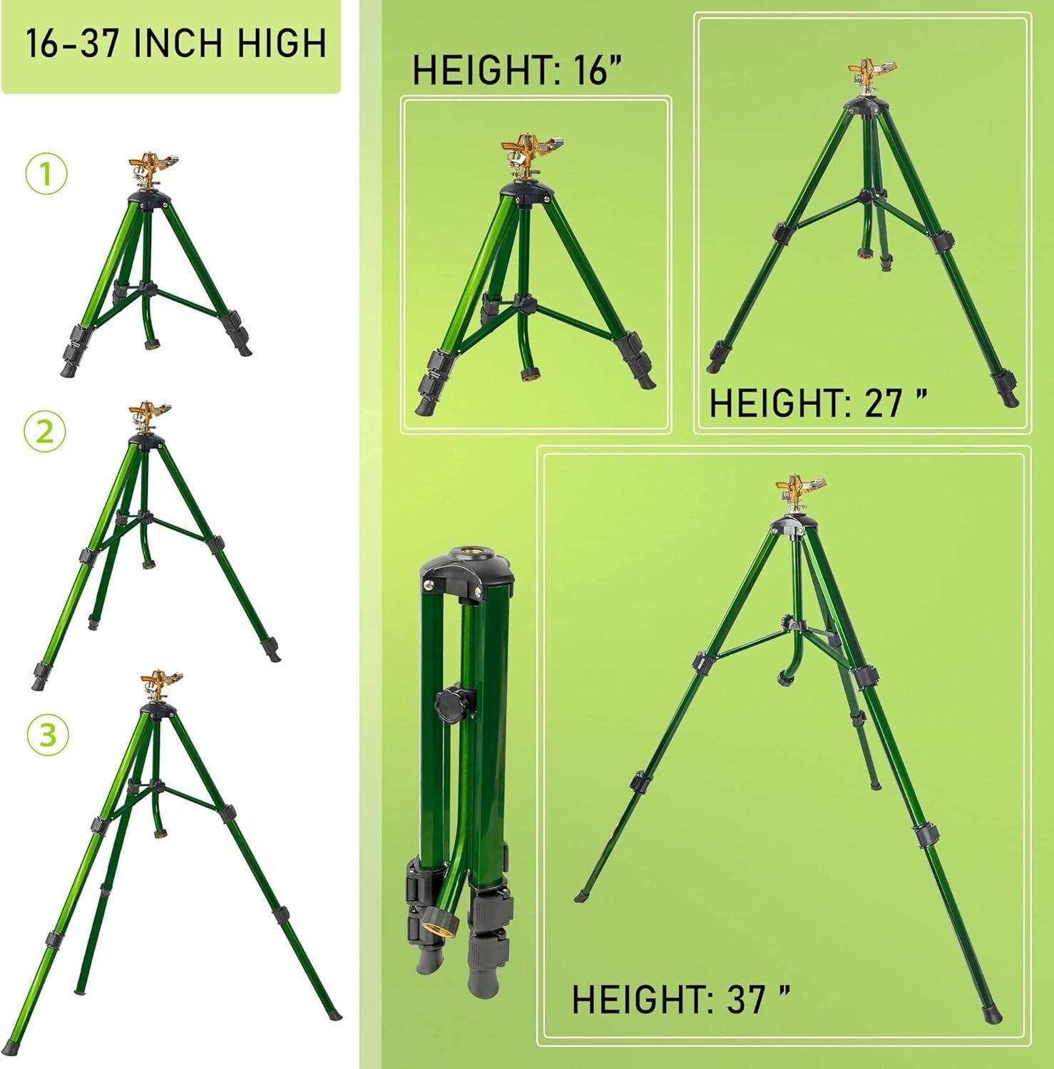 Adjustable Tripod Impact Sprinklers with Brass Head - 2-Pack Lawn & Garden Boost