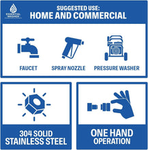 Load image into Gallery viewer, 304 Stainless Steel Quick Connect Garden Hose Fittings Set - One Hand Operation