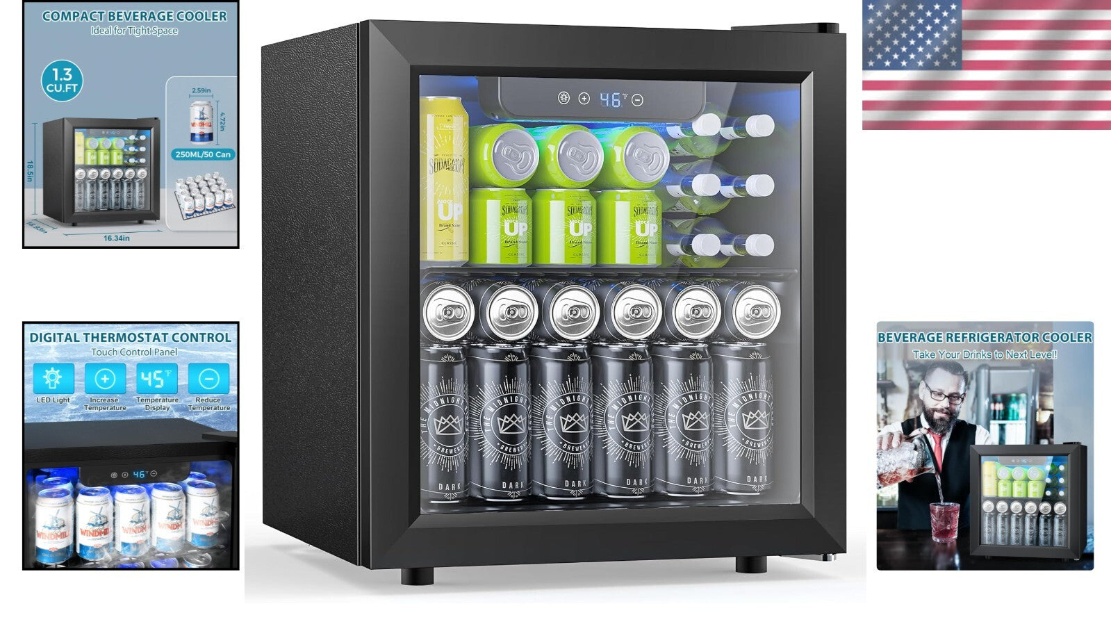 50 Can Mini Beverage Refrigerator with Digital Control - Compact Stylish Cooler