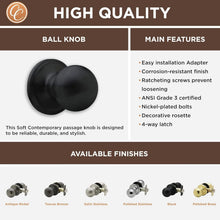 Load image into Gallery viewer, 6-Pack Matte Black Round Door Knobs with Privacy Lock - Ideal for Bedroom &amp; Bath