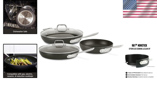Induction Compatible Nonstick Fry Pans - HA1 Hard Anodized 5-Piece Collection