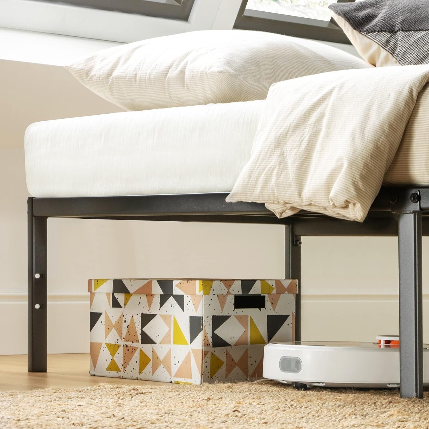 Sturdy Twin Bed Frame with Heavy Duty Steel Support and 12" Under Bed Storage