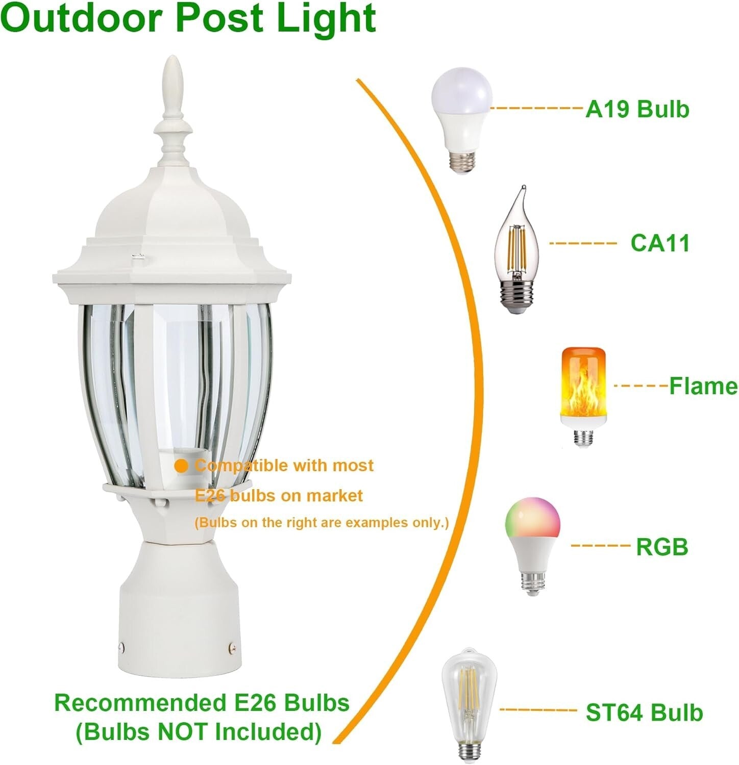 Classic Outdoor Post Lighting Fixture - Shock Resistant, Waterproof, 2-Pack