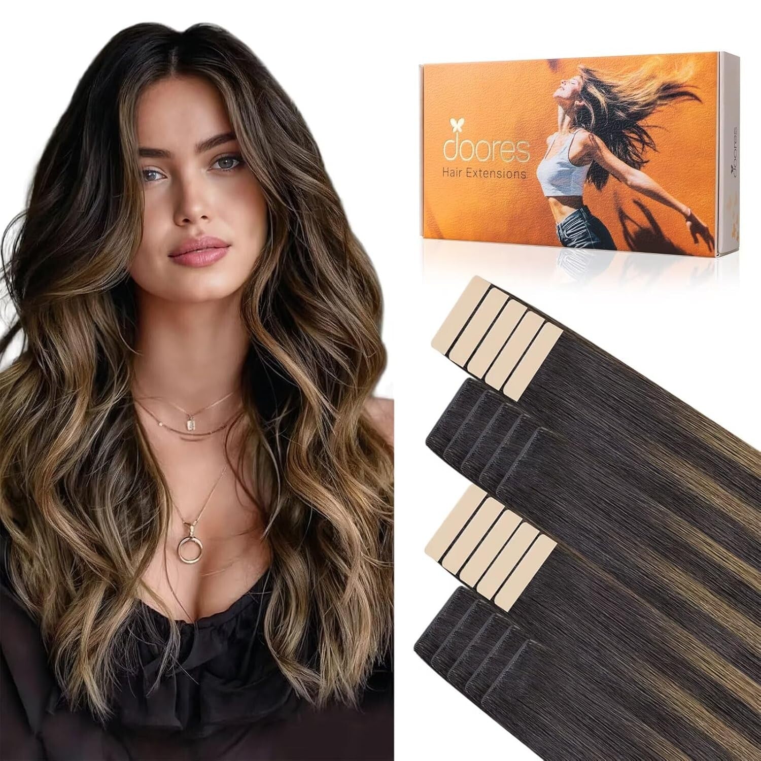 Luxury Human Hair Tape-In Extensions: 18 Inch, Dark to Chestnut, Hypoallergenic