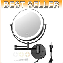 Load image into Gallery viewer, Stainless Steel 9" Wall-Mounted Magnifying Mirror with Extendable Arm &amp; LEDs