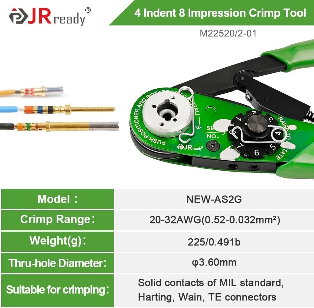 Ergonomic Hand-Powered Crimp Tool Kit with 5 Positioners for MIL-Standard Use