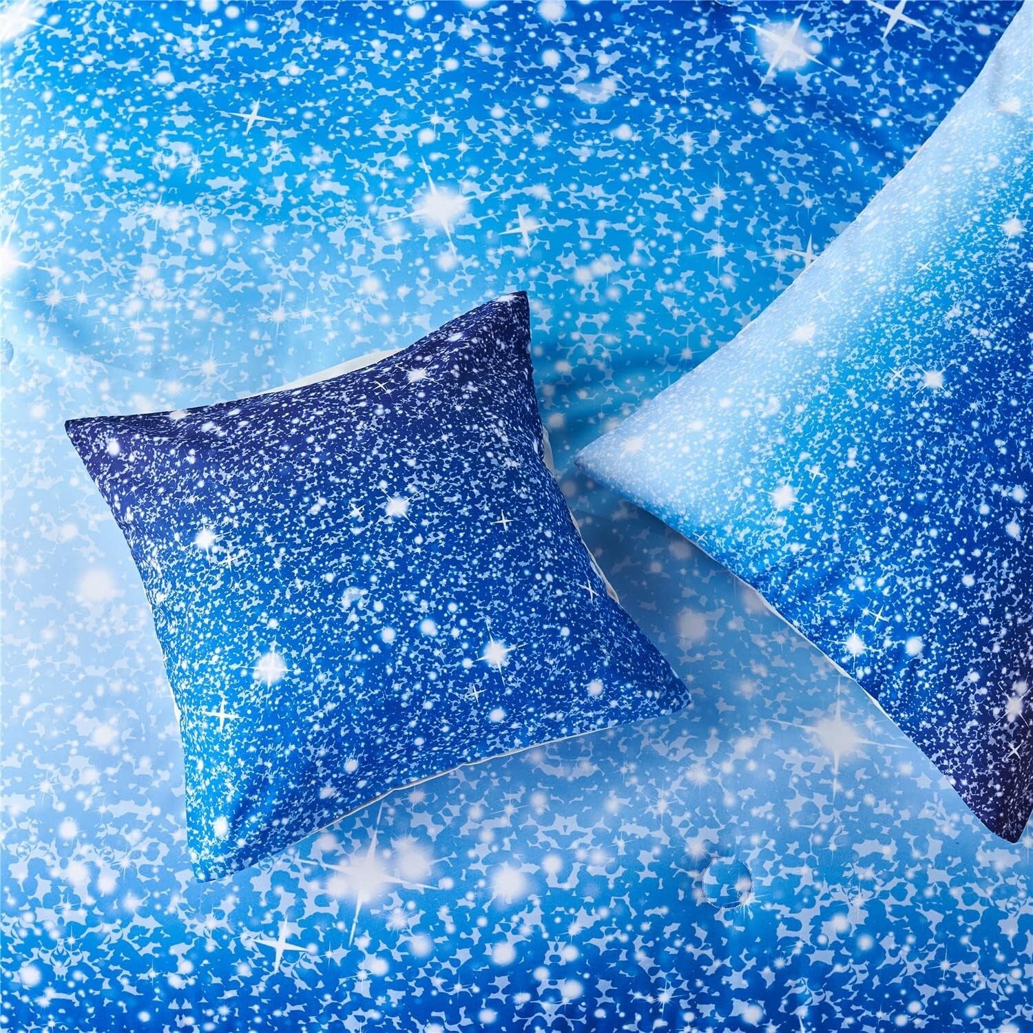 6Pcs Ombre Aqua Blue Glitter Comforter Set for Full Size Beds - Kids Design