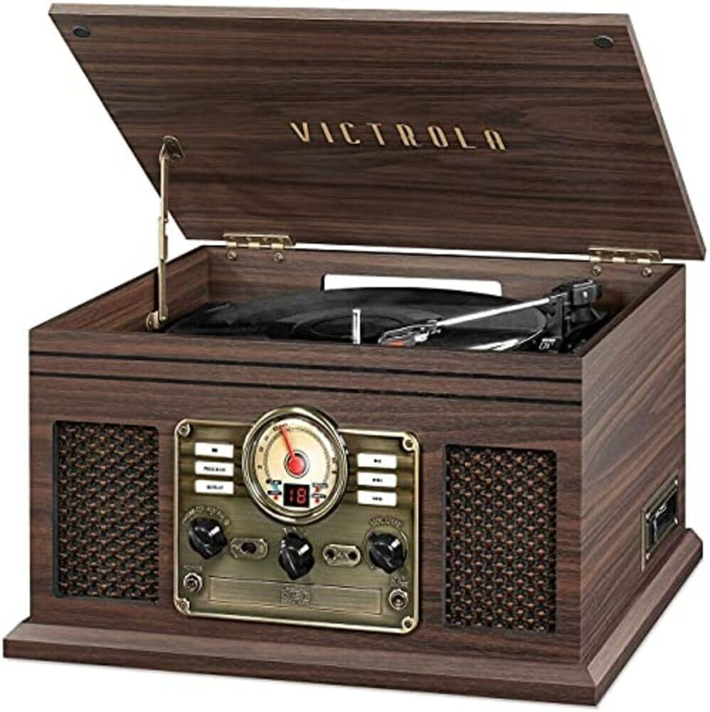 Nostalgic 6-in-1 Bluetooth Record Player & Multimedia Center - Espresso Finish