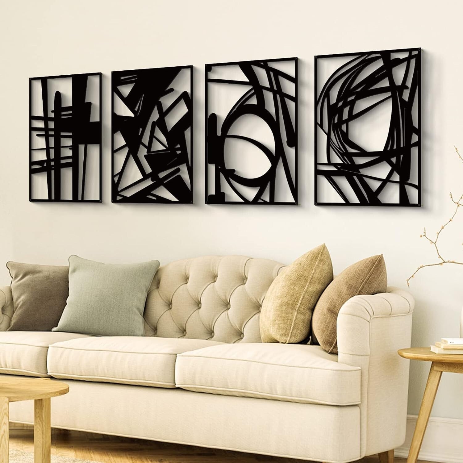 Elegant 3D Textured Black Metal Wall Sculptures - Modern Abstract Art Set of 4